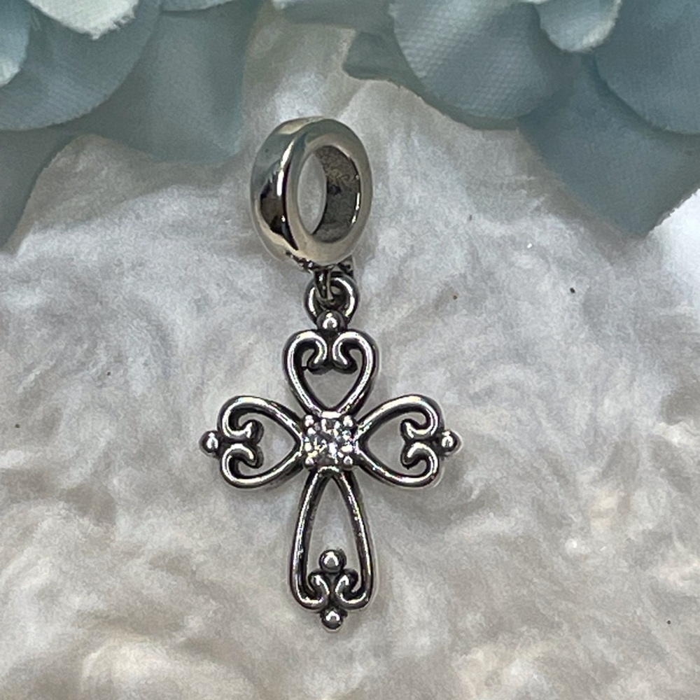 Bracelet Charm Cross with Rhinestone Sterling Silver - Picture 6 of 6